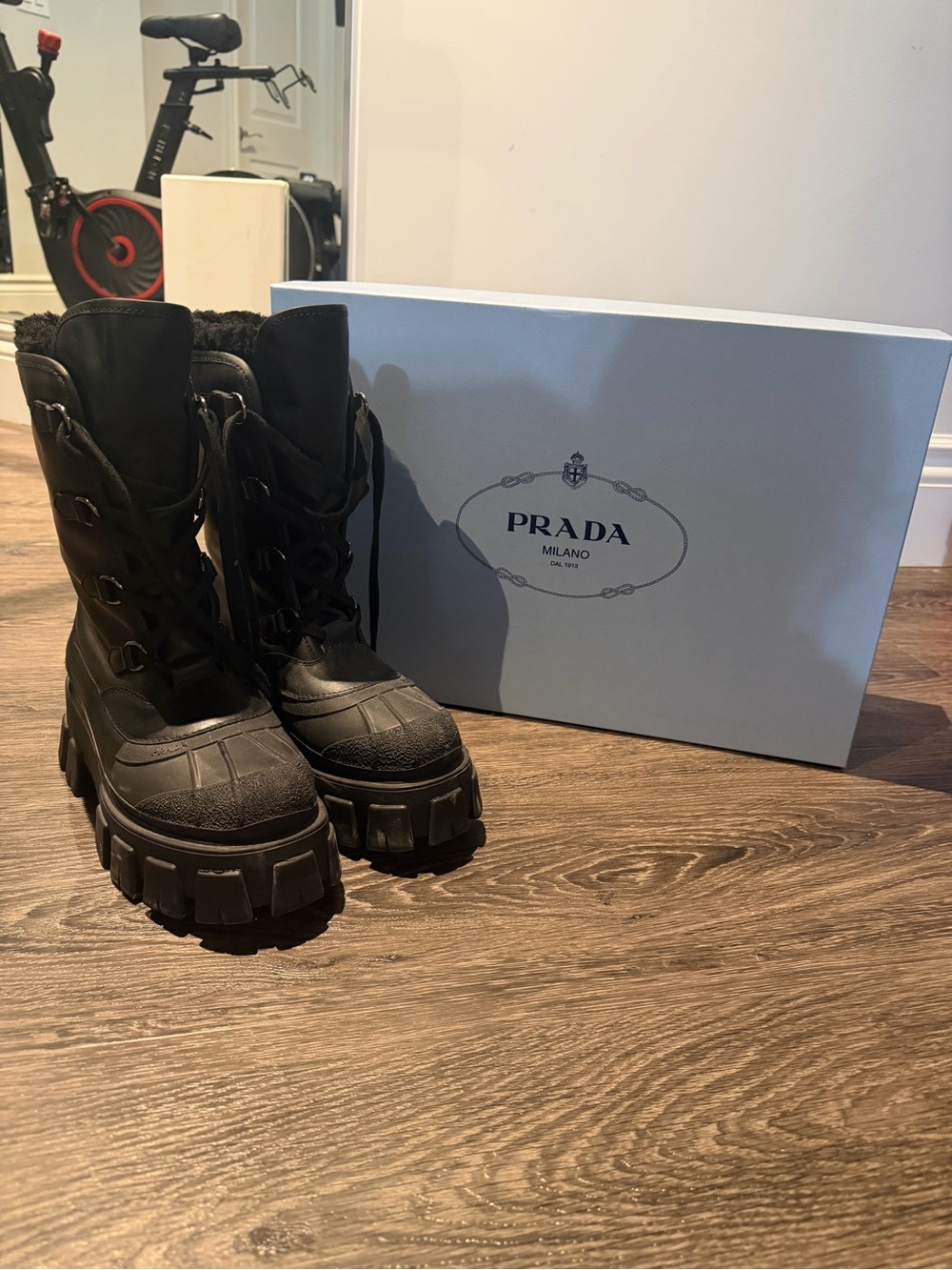 Prada Black Women's Chunky Lug Combat Boots